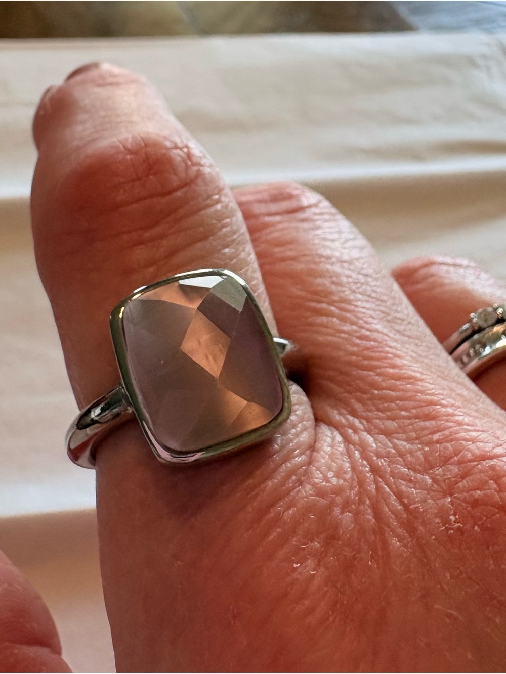 Sterling Silver Pink Faceted Glass Statement Ring